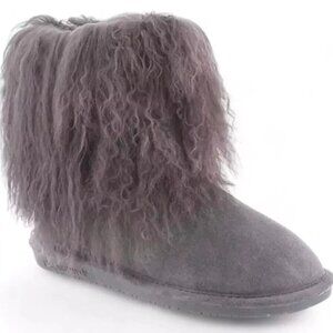 Bearpaw Boo Gray Shearling Wool Line Curly Lamb Fur Mongolian Sherpa Boots 6 NEW